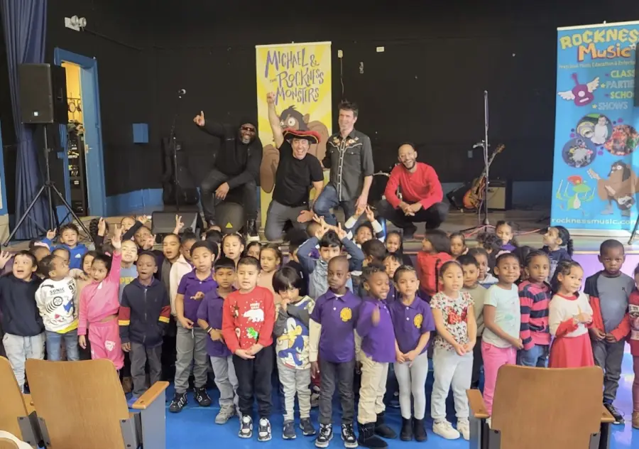Campers gathered for a Michael & the Rockness Monsters show